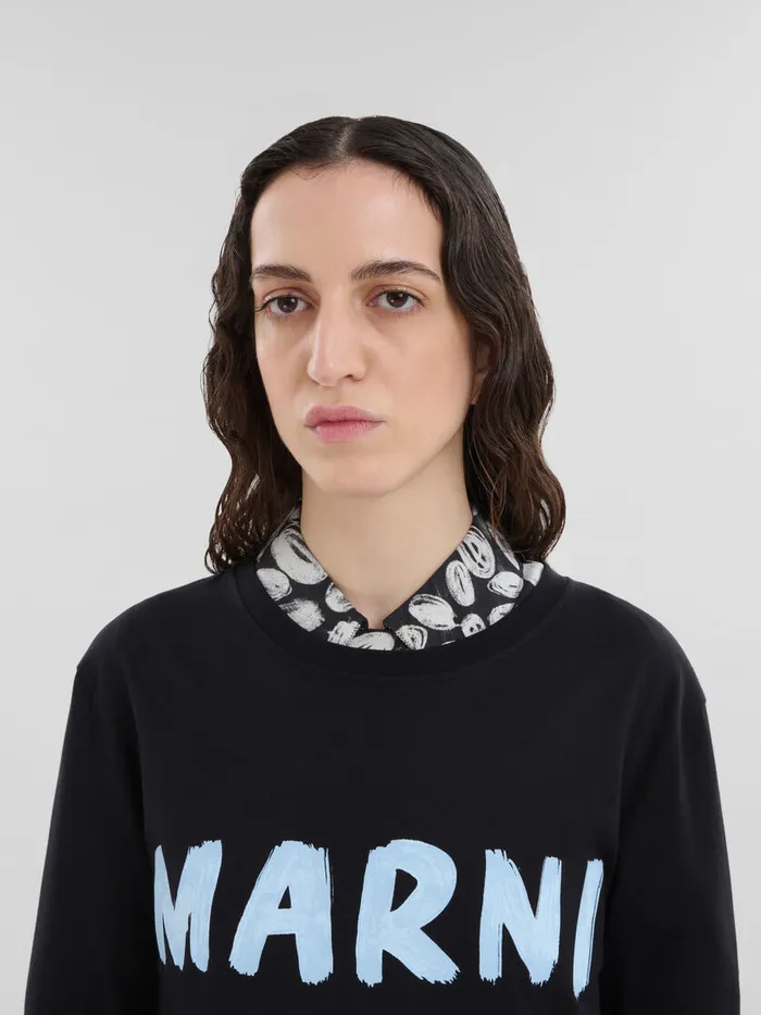 Black Organic Cotton Tshirt With Logo Women Marni Tops and TShirts