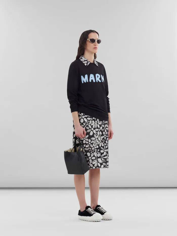Black Organic Cotton Tshirt With Logo Women Marni Tops and TShirts