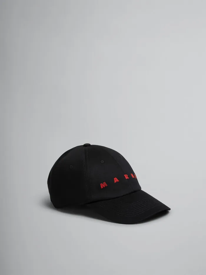 Black Organic Gabardine Baseball Cap With Embroidered Logo Men Marni Hats