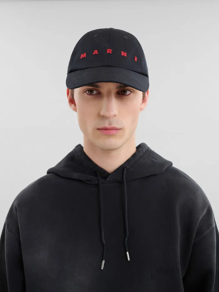 Black Organic Gabardine Baseball Cap With Embroidered Logo Men Marni Hats