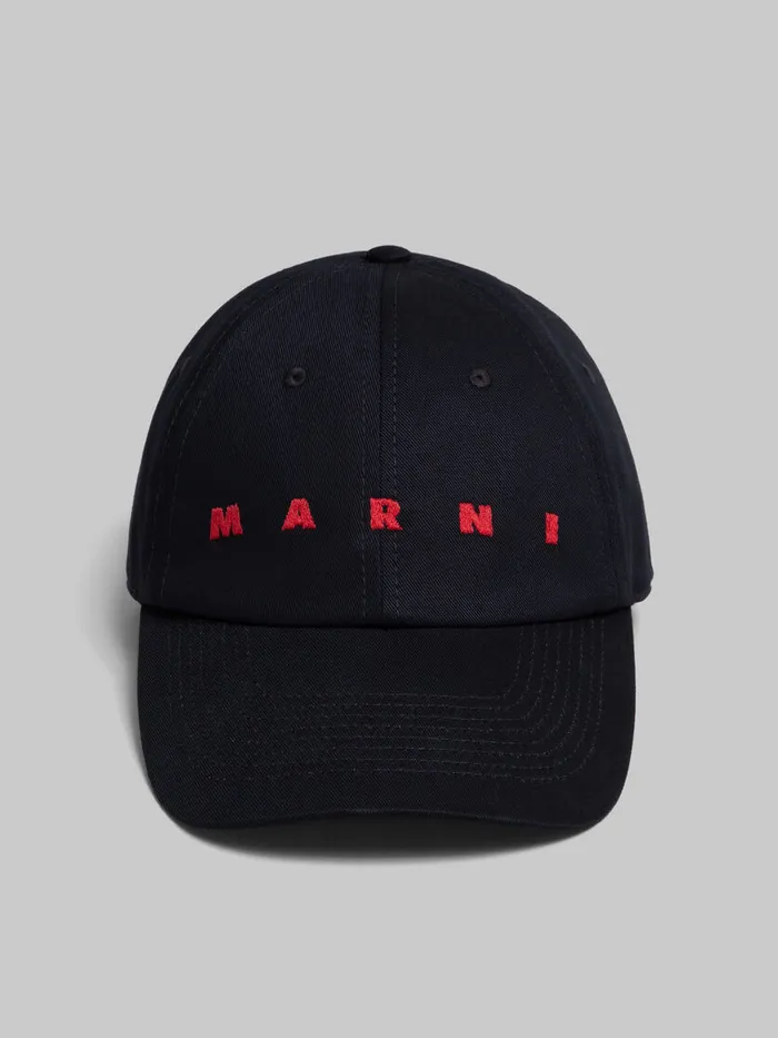 Black Organic Gabardine Baseball Cap With Embroidered Logo Men Marni Hats