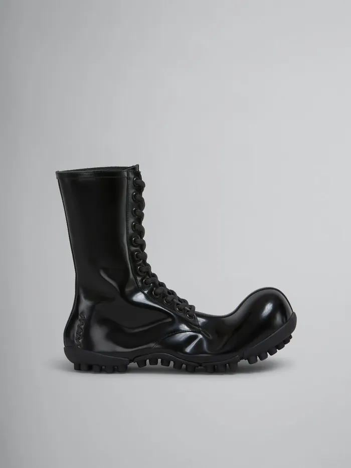 Black Patent Leather Wave Boot Women Marni Boots