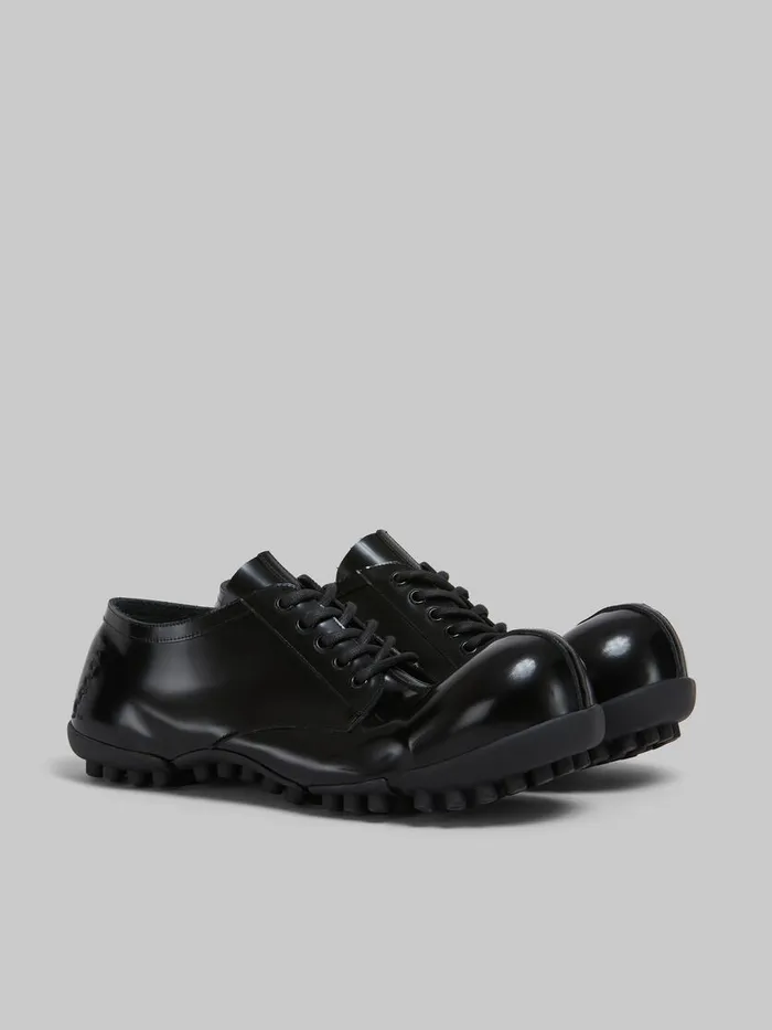 Black Patent Leather Wave Lace Up Men Marni Lace Up and Loafers