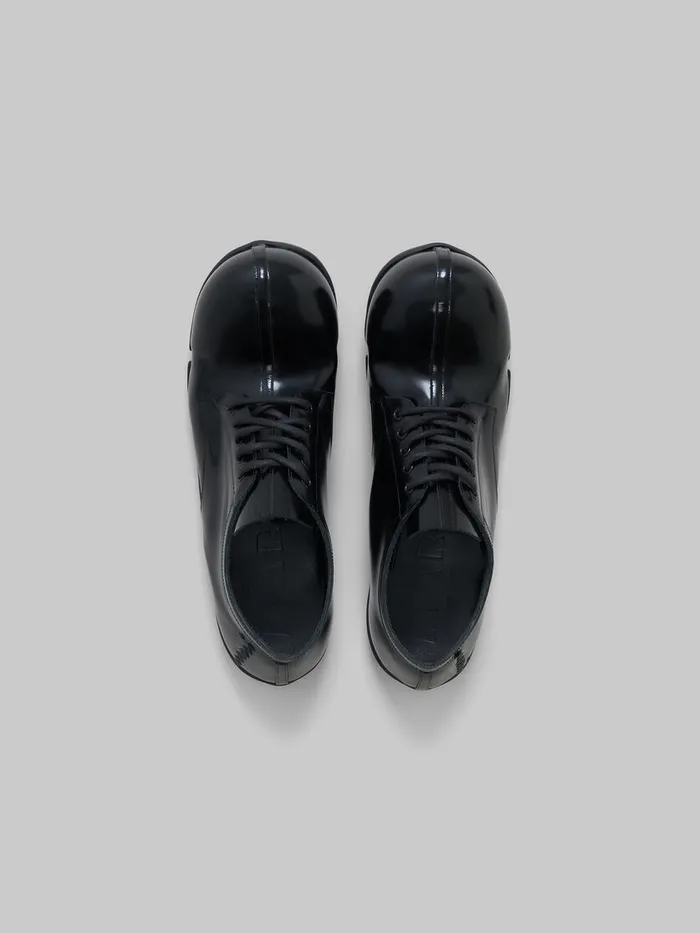 Black Patent Leather Wave Lace Up Men Marni Lace Up and Loafers