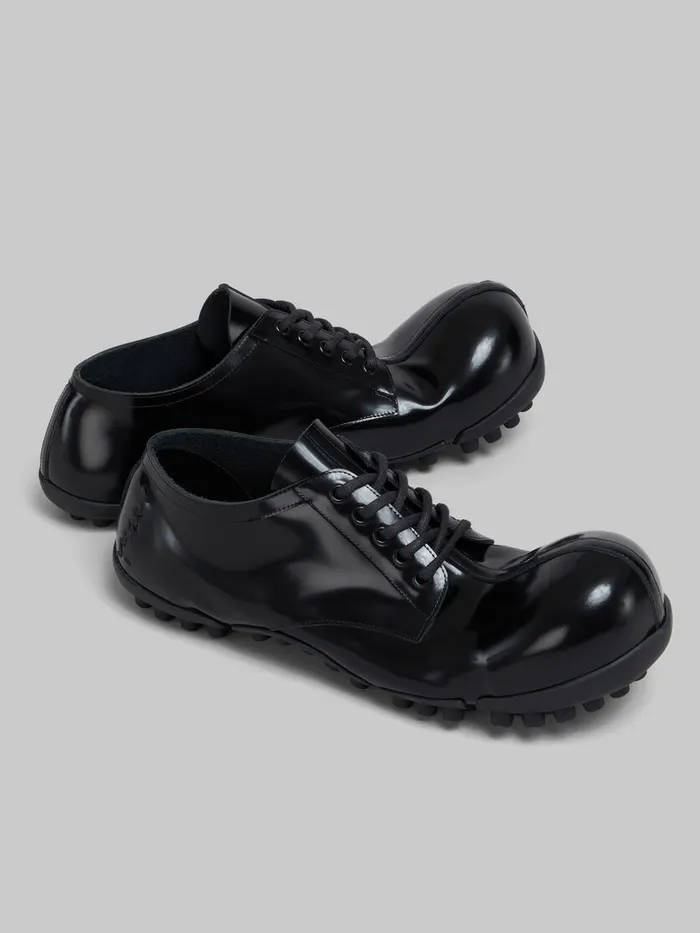 Black Patent Leather Wave Lace Up Men Marni Lace Up and Loafers