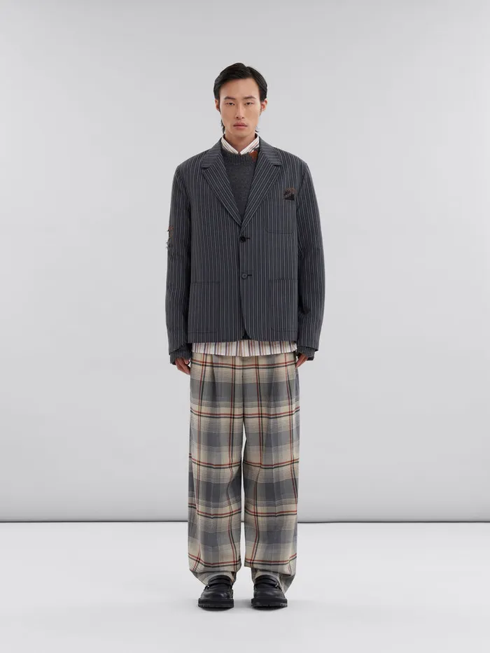 Black Pinstripe Wool Blazer With Marni Mending Embroidery Men Marni Coats and Jackets