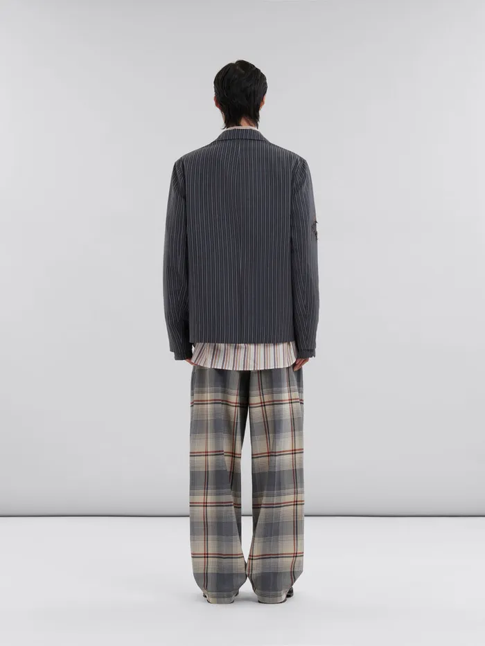 Black Pinstripe Wool Blazer With Marni Mending Embroidery Men Marni Coats and Jackets