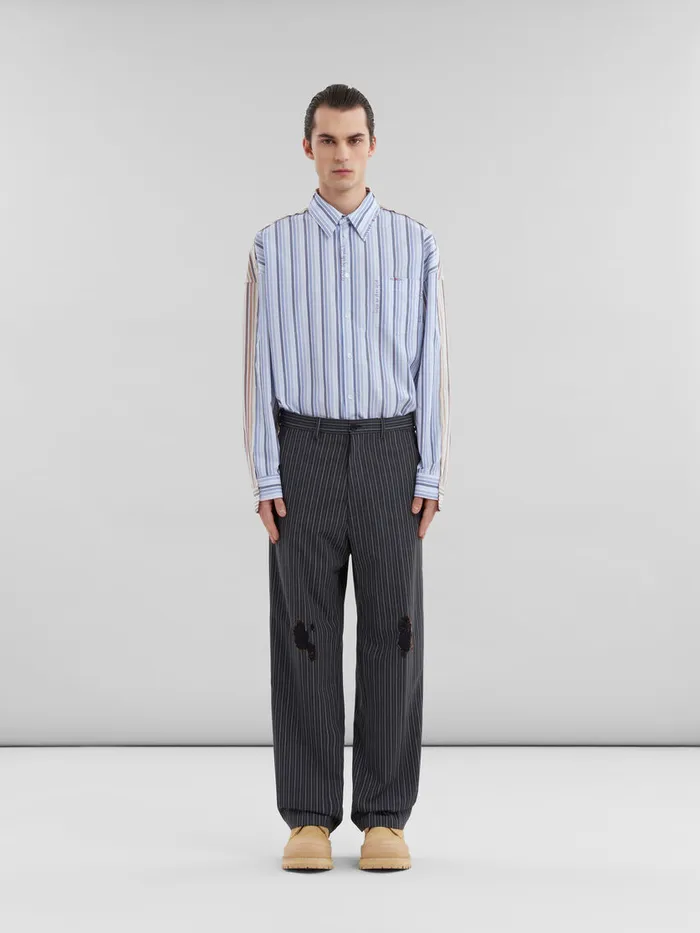 Black Pinstripe Wool Trousers With Marni Mending Embroidery Men Marni Pants