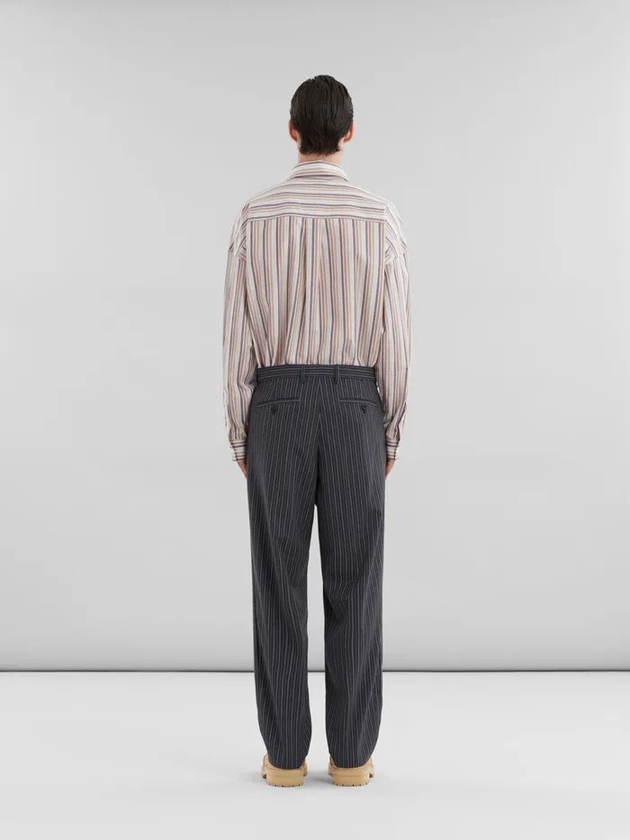 Black Pinstripe Wool Trousers With Marni Mending Embroidery Men Marni Pants