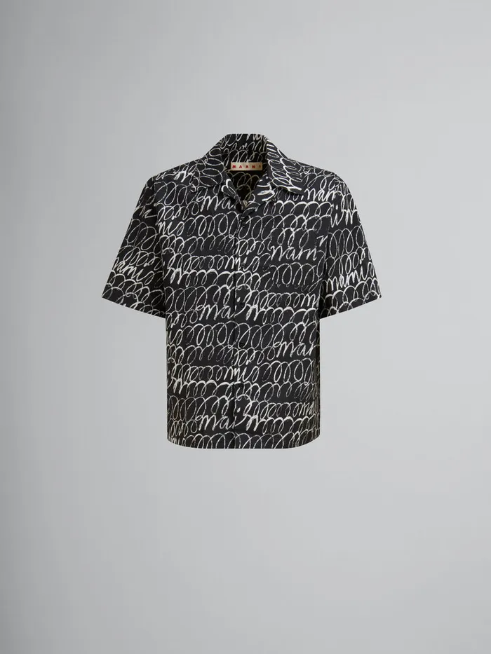 Black Poplin Bowling Shirt With Marni Scribble Motif Men Marni Matching Sets