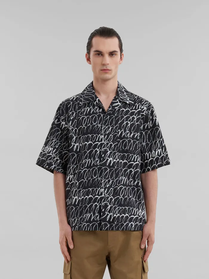 Black Poplin Bowling Shirt With Marni Scribble Motif Men Marni Matching Sets