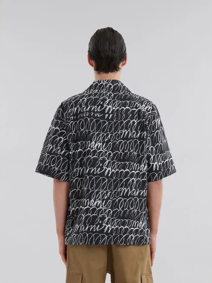 Black Poplin Bowling Shirt With Marni Scribble Motif Men Marni Matching Sets