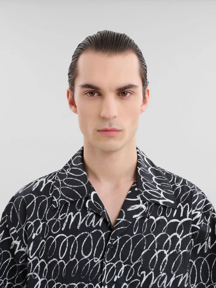 Black Poplin Bowling Shirt With Marni Scribble Motif Men Marni Matching Sets
