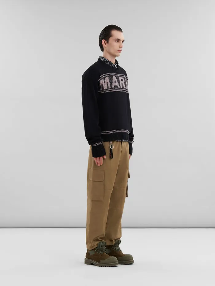 Black Poplin Bowling Shirt With Marni Scribble Motif Men Marni Matching Sets
