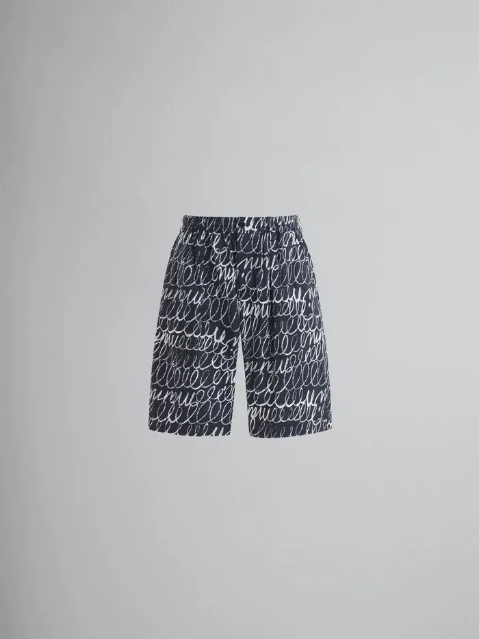 Black Poplin Drawstring Shorts With Marni Scribble Motif Men Marni Pants