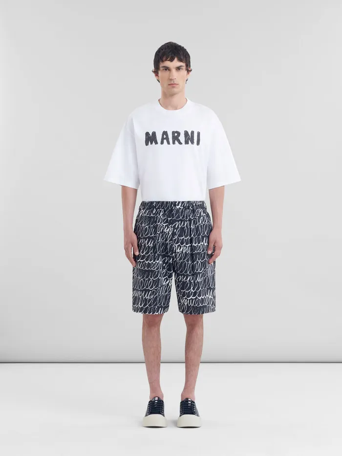 Black Poplin Drawstring Shorts With Marni Scribble Motif Men Marni Pants