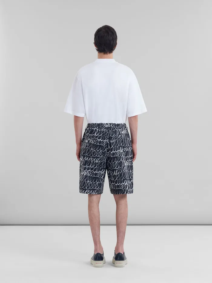 Black Poplin Drawstring Shorts With Marni Scribble Motif Men Marni Pants