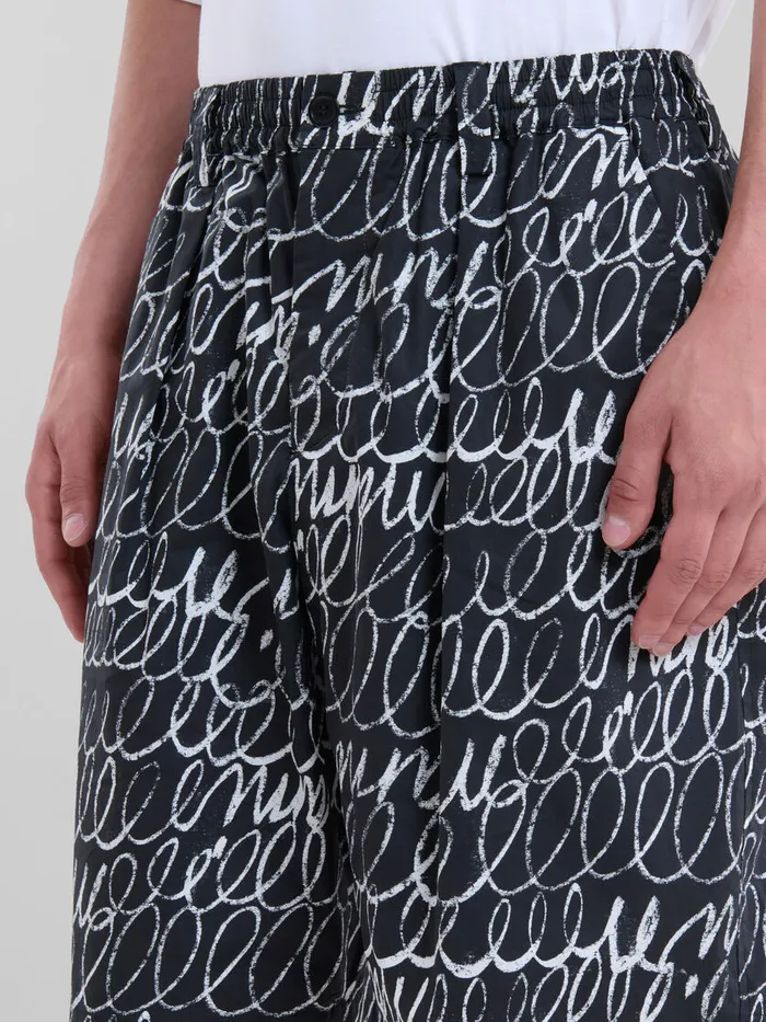 Black Poplin Drawstring Shorts With Marni Scribble Motif Men Marni Pants