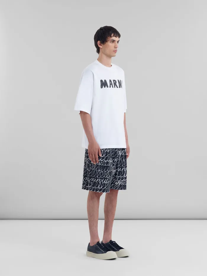 Black Poplin Drawstring Shorts With Marni Scribble Motif Men Marni Pants