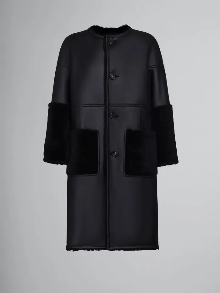 Black Reversible Shearling Coat Women Marni Coats and Jackets