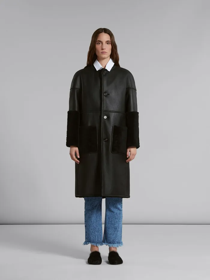 Black Reversible Shearling Coat Women Marni Coats and Jackets