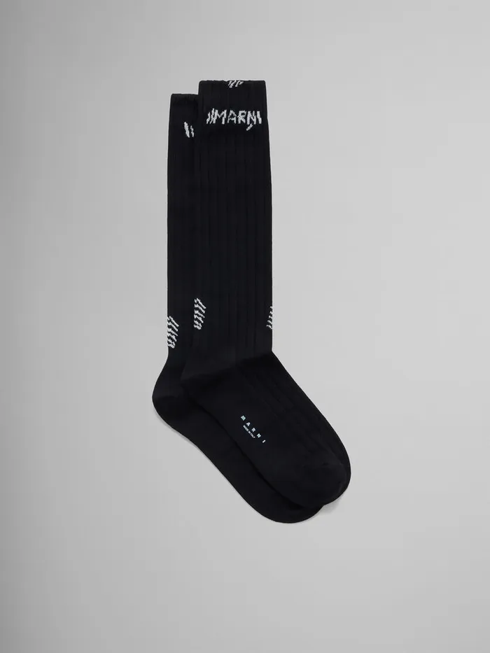 Black Ribbed Cotton Socks With Marni Mending Women Marni Socks