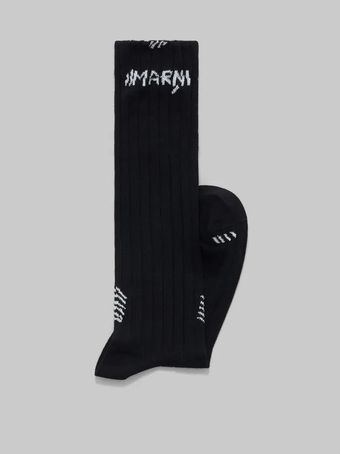 Black Ribbed Cotton Socks With Marni Mending Women Marni Socks