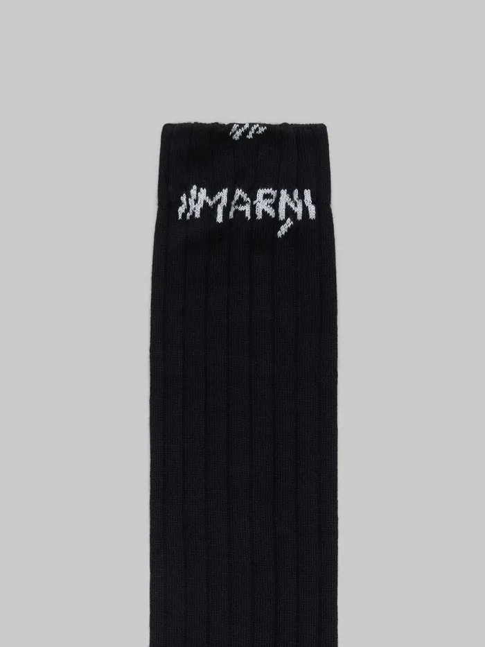 Black Ribbed Cotton Socks With Marni Mending Women Marni Socks