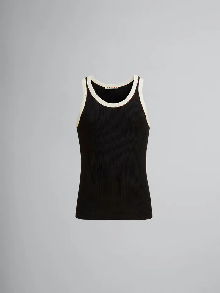 Black Ribbed Cotton Tank Top With Marni Mending Men Marni Tops and TShirts
