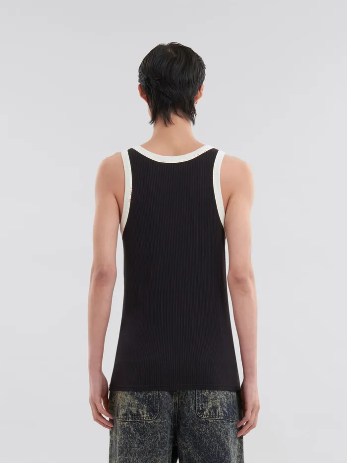 Black Ribbed Cotton Tank Top With Marni Mending Men Marni Tops and TShirts