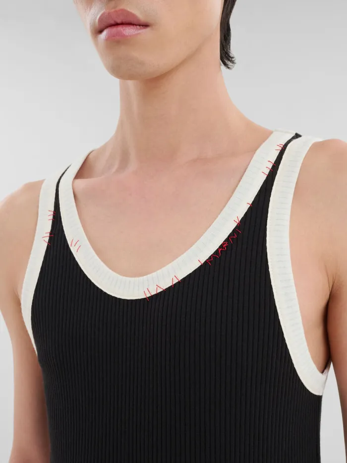 Black Ribbed Cotton Tank Top With Marni Mending Men Marni Tops and TShirts