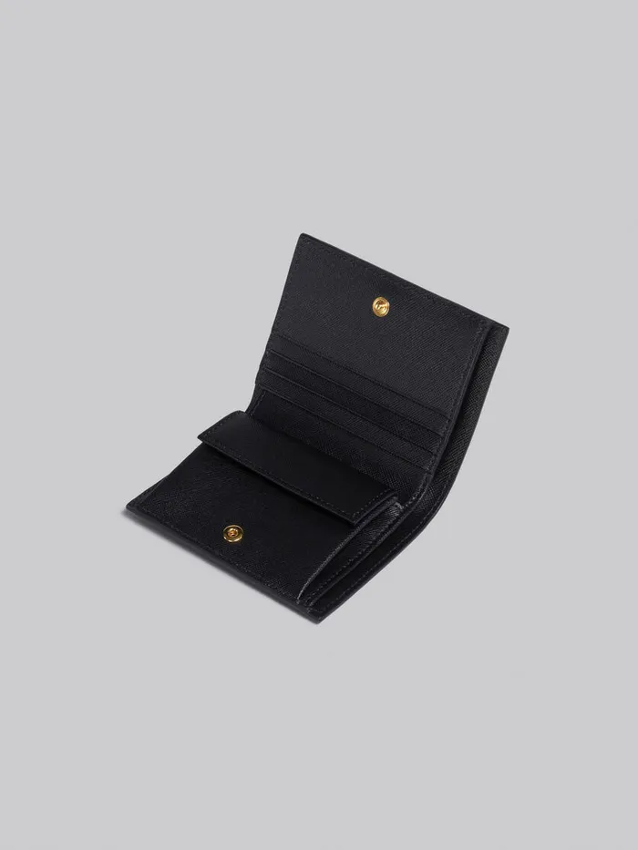 Black Saffiano Leather Bifold Wallet Women Marni Wallets and Small Leather Goods