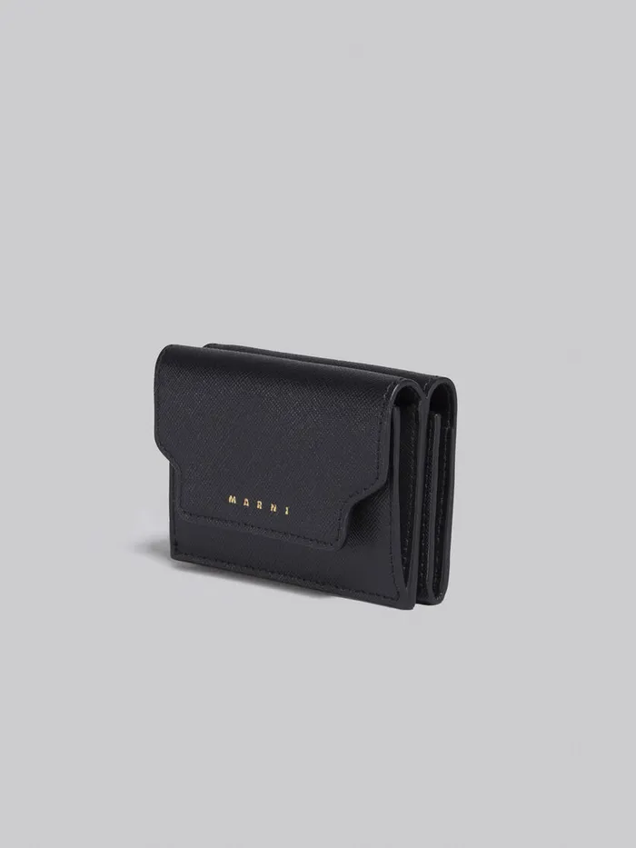 Black Saffiano Leather Trifold Wallet Women Marni Wallets and Small Leather Goods