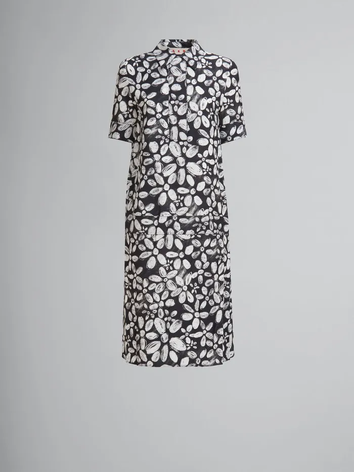 Black Satinback Crpe Dress With Blooming Print Women Marni Dresses