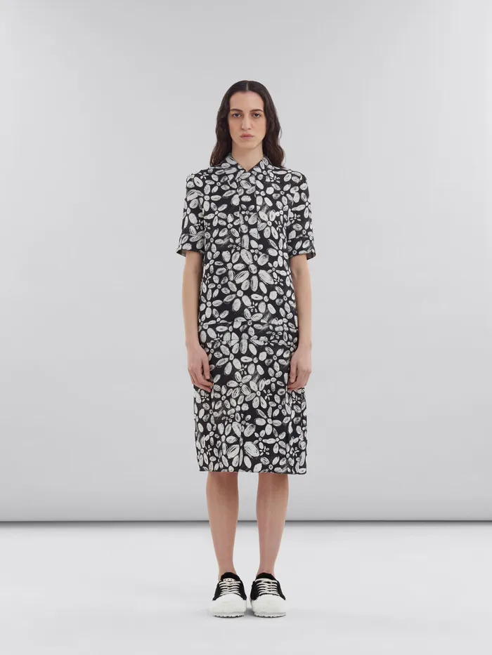 Black Satinback Crpe Dress With Blooming Print Women Marni Dresses