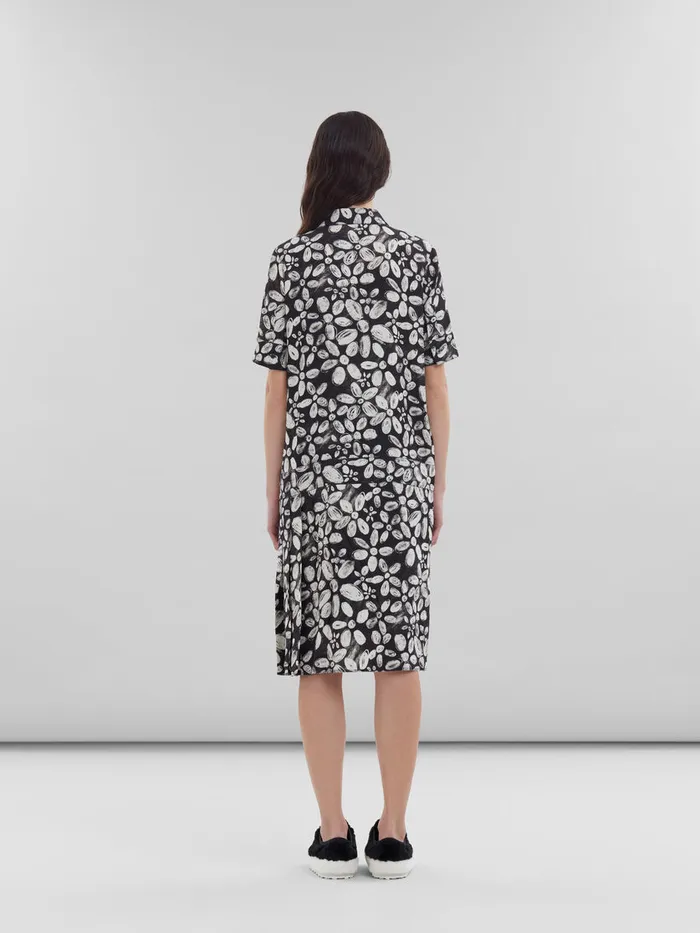 Black Satinback Crpe Dress With Blooming Print Women Marni Dresses