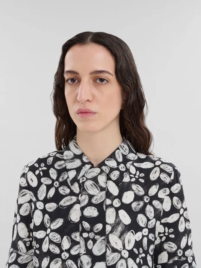 Black Satinback Crpe Dress With Blooming Print Women Marni Dresses