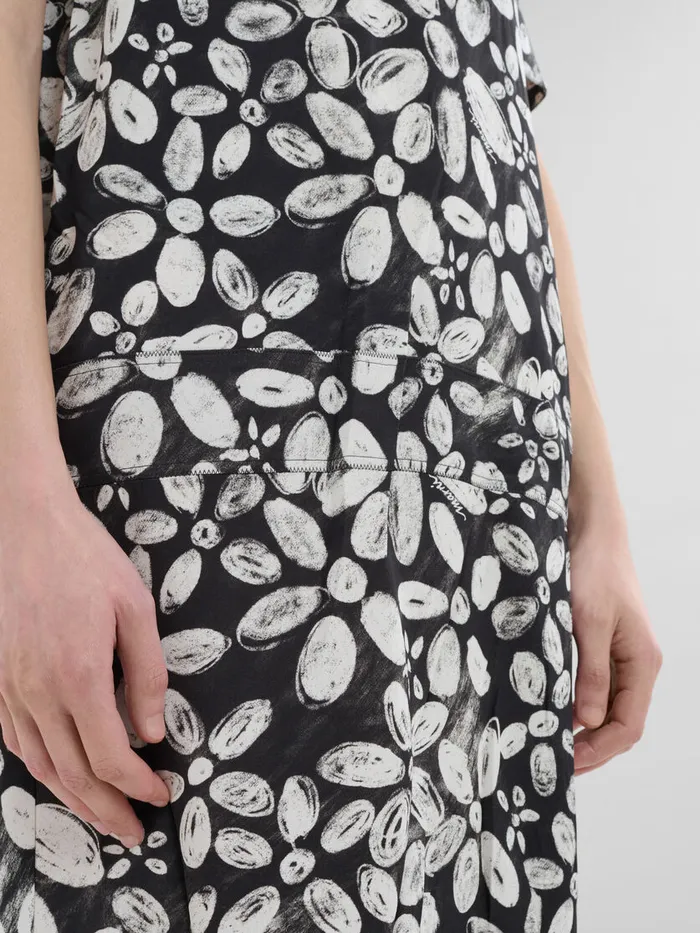 Black Satinback Crpe Dress With Blooming Print Women Marni Dresses
