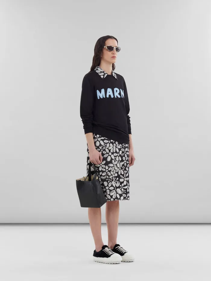 Black Satinback Crpe Dress With Blooming Print Women Marni Dresses