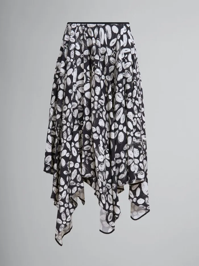 Black Satinback Crpe Midi Skirt With Blooming Print Women Marni Skirts