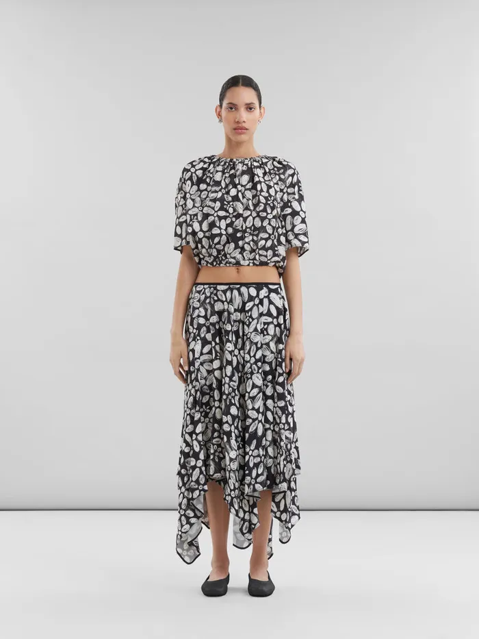 Black Satinback Crpe Midi Skirt With Blooming Print Women Marni Skirts