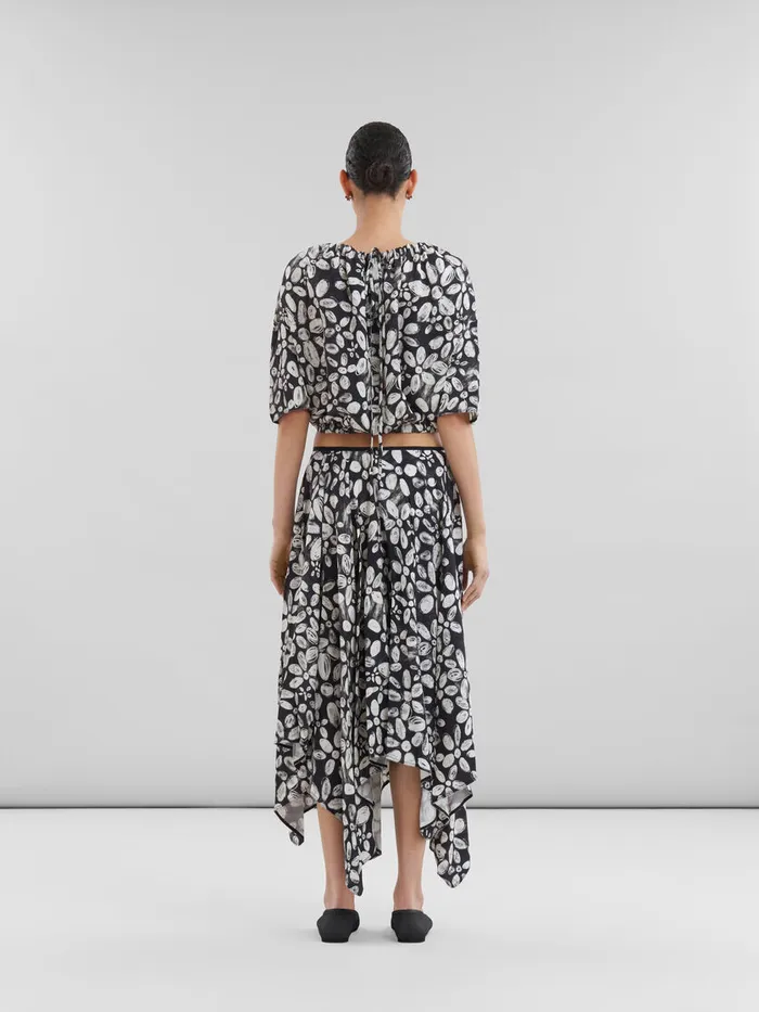 Black Satinback Crpe Midi Skirt With Blooming Print Women Marni Skirts