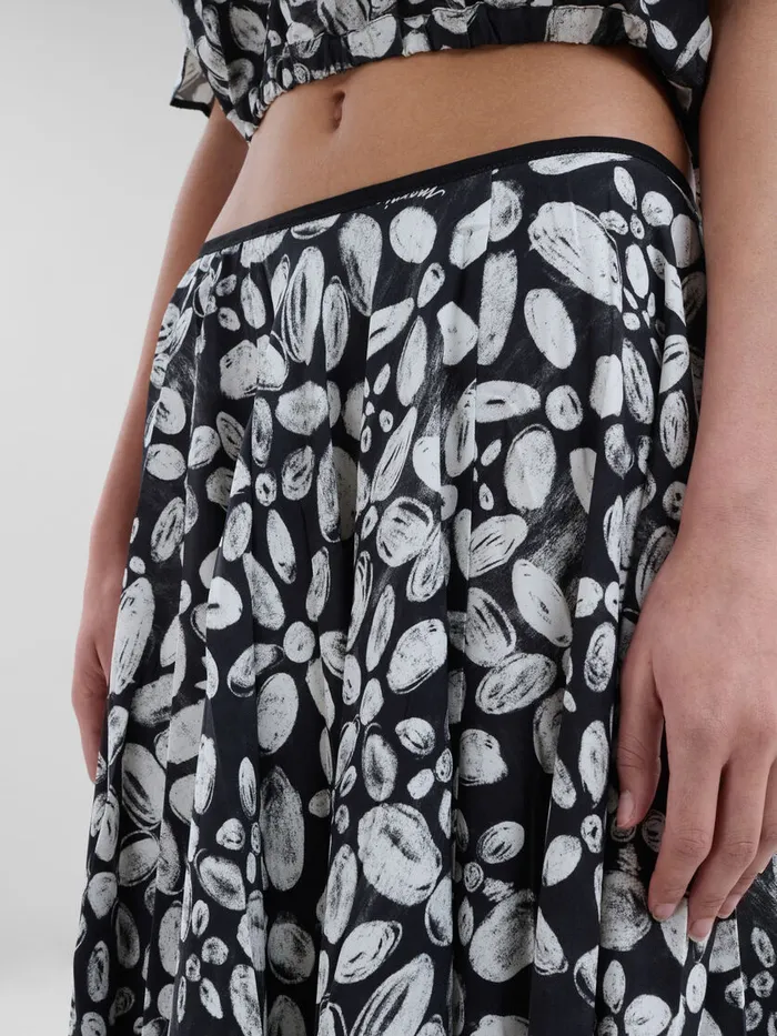 Black Satinback Crpe Midi Skirt With Blooming Print Women Marni Skirts