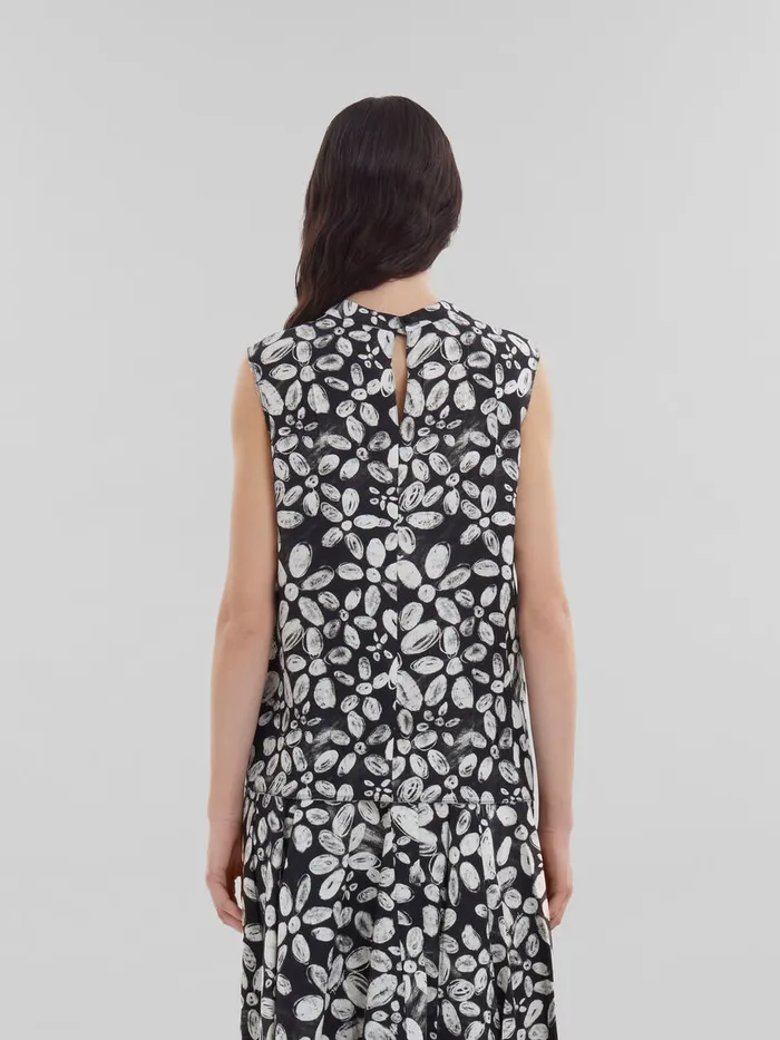 Black Satinback Crpe Sleeveless Top With Blooming Print Women Marni Tops and TShirts