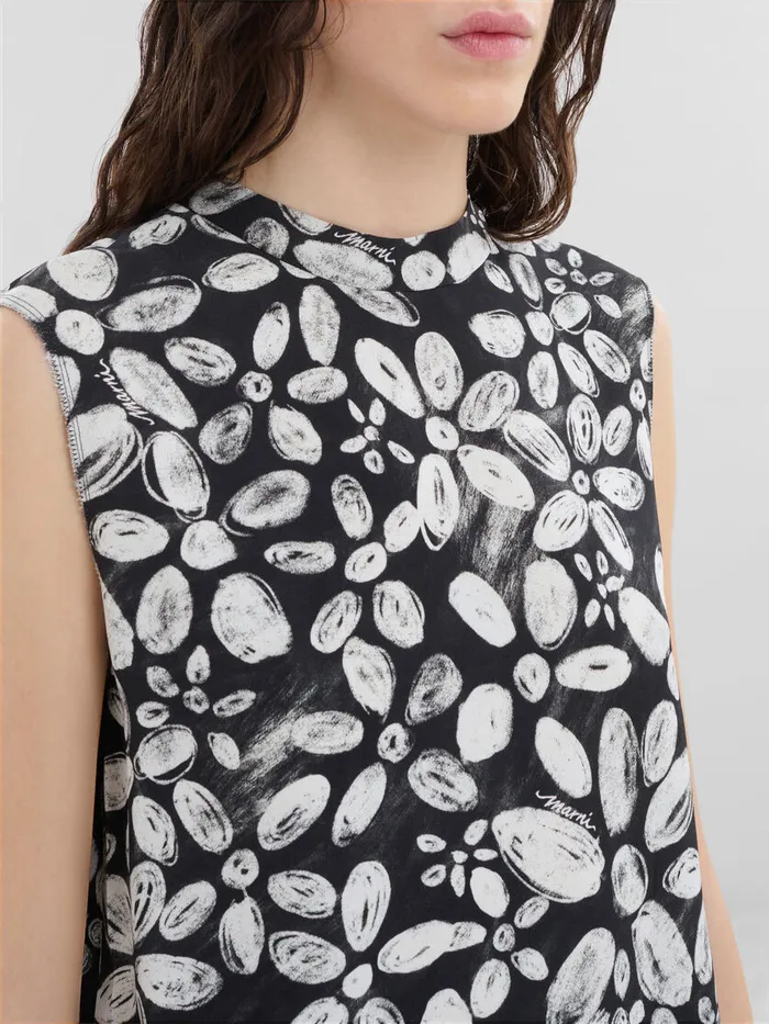 Black Satinback Crpe Sleeveless Top With Blooming Print Women Marni Tops and TShirts