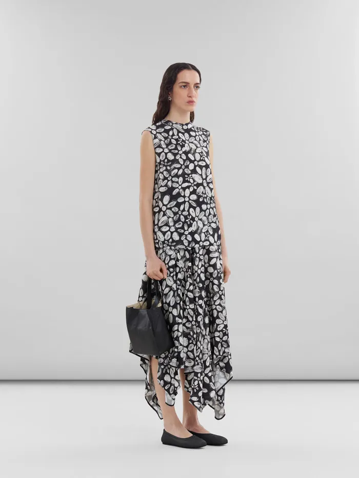 Black Satinback Crpe Sleeveless Top With Blooming Print Women Marni Tops and TShirts