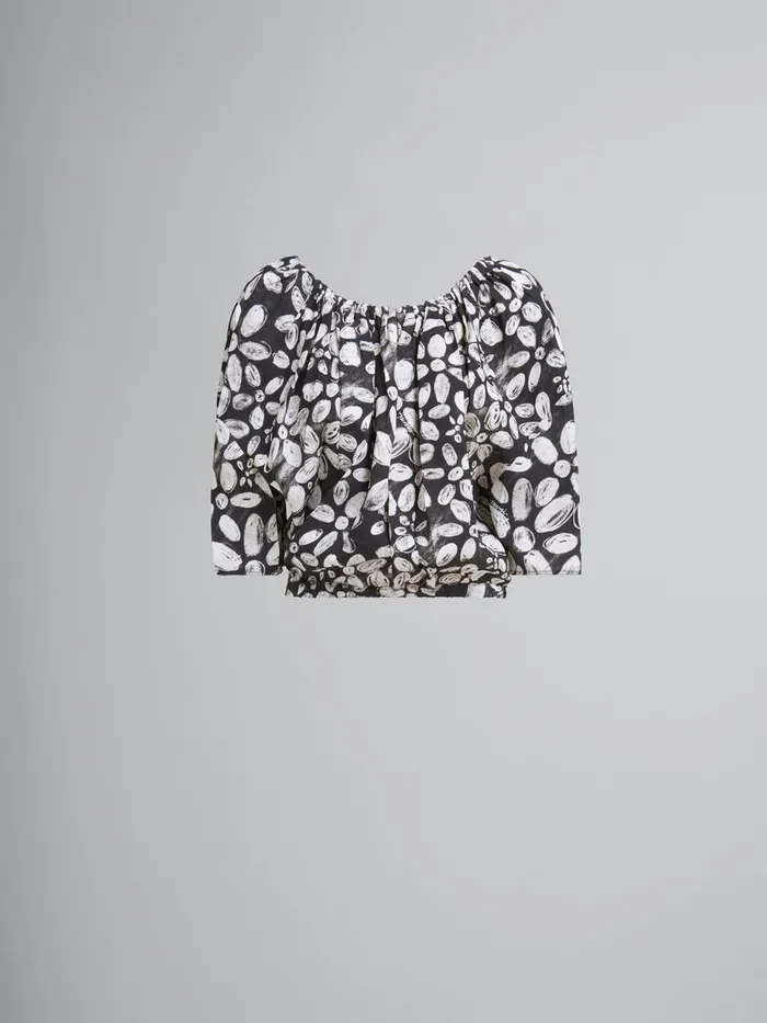 Black Satinback Crpe Top With Blooming Print Women Marni Tops and TShirts
