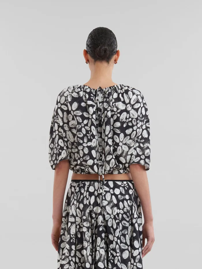 Black Satinback Crpe Top With Blooming Print Women Marni Tops and TShirts
