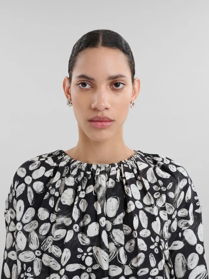 Black Satinback Crpe Top With Blooming Print Women Marni Tops and TShirts