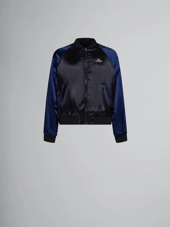 Black Satin Bomber With Beaded Logos Men Marni Coats and Jackets